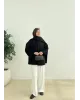 جاكيت مبطن شتوي مع سكارف عريض - أسود جاكيت مبطن شتوي مع سكارف عريض - أسود